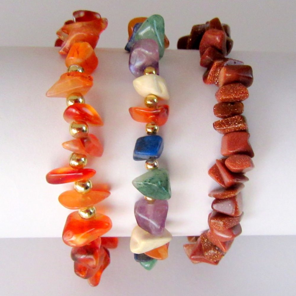 Quartz stone chip bracelets - set of 3 multi stone